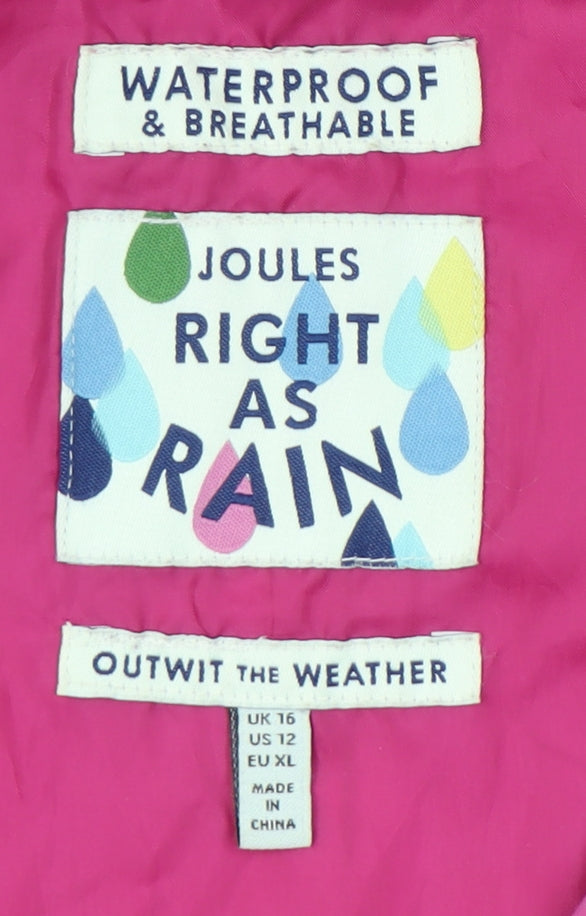 Joules Womens Pink Waterproof Hooded Rain Jacket Coat UK 16