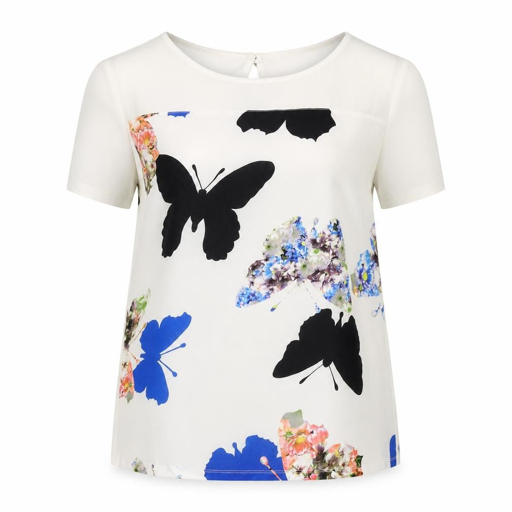 Red Herring Women’s White Butterfly Floral Blouse UK 10 Short Sleeve