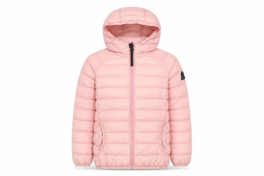 Front view of TOG24 girls’ pink puffer jacket 12 years hooded quilted down coat