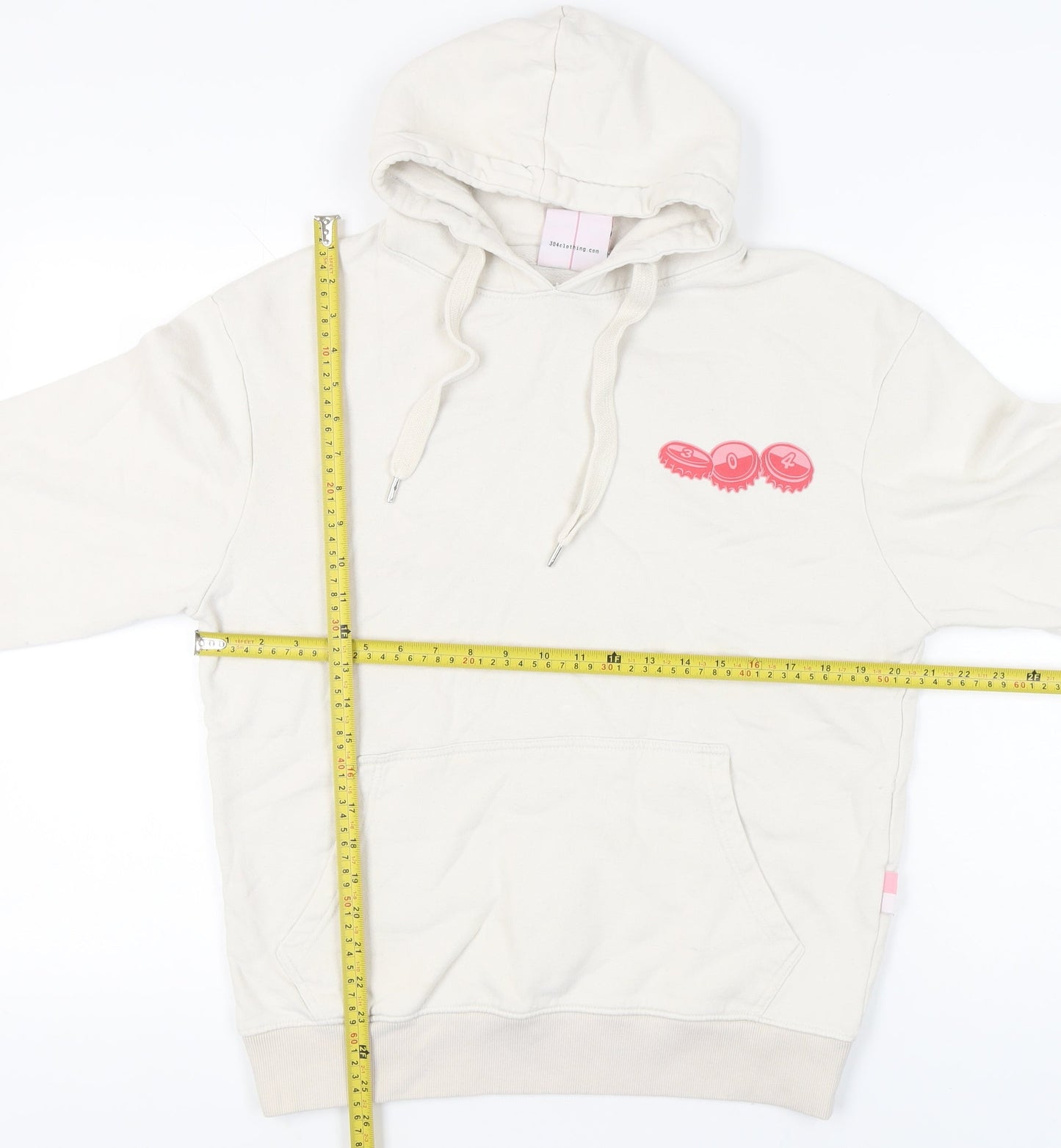 304 Womens Small Beige Hoodie Pullover Cotton Blend Graphic Print