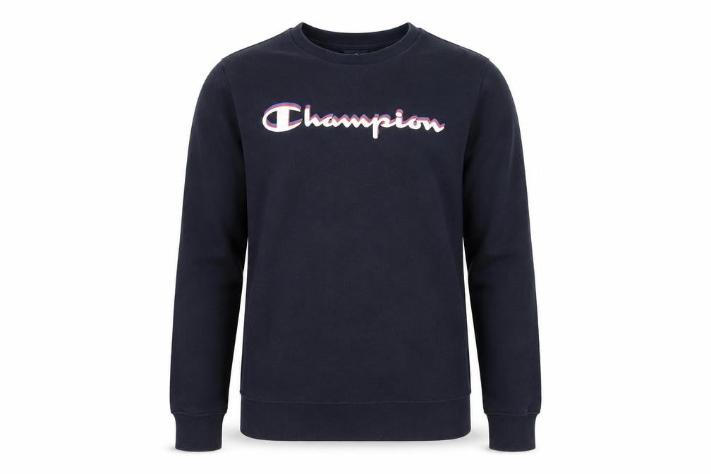 Front view of Champion boys’ black 13-14y logo pullover sweatshirt crew neck