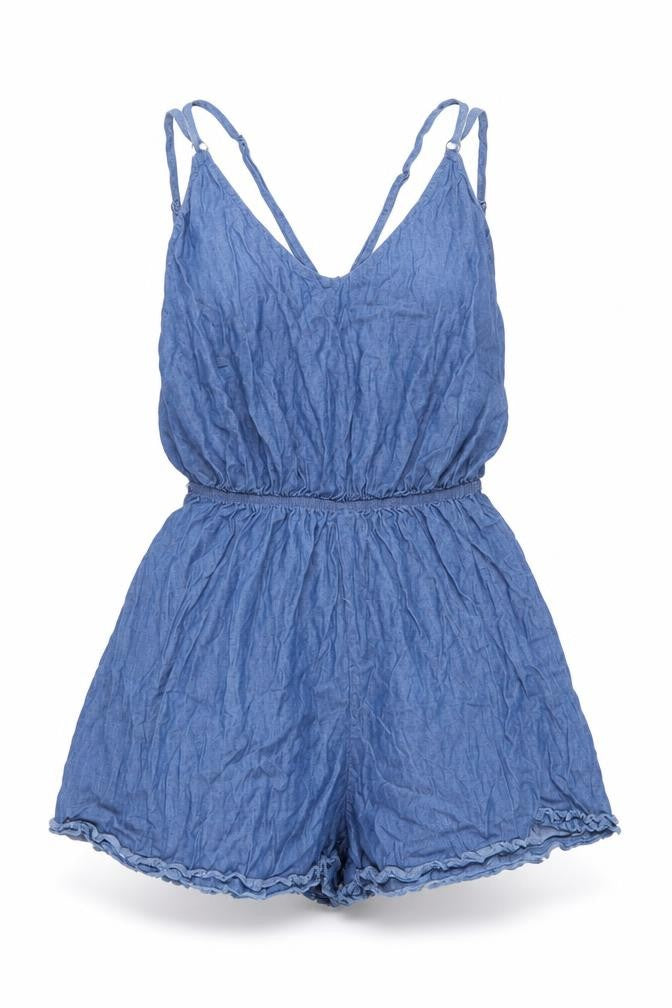Dazie Women’s Blue Denim Cotton Playsuit Size 6 V-Neck Summer