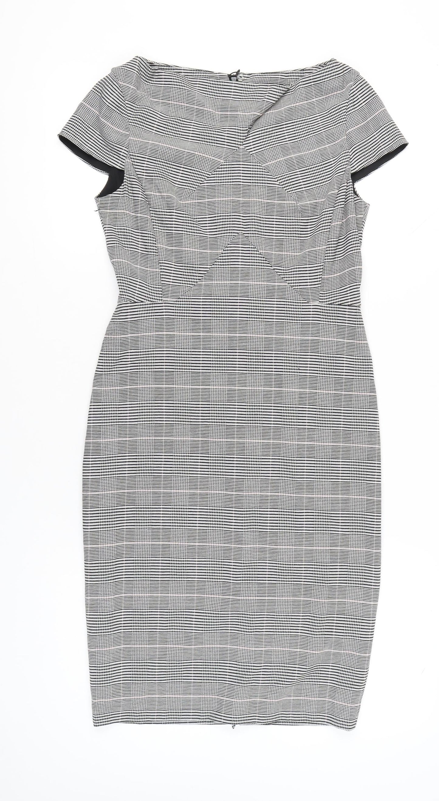 Marks and Spencer Women Grey Check Sheath Work Dress UK 10