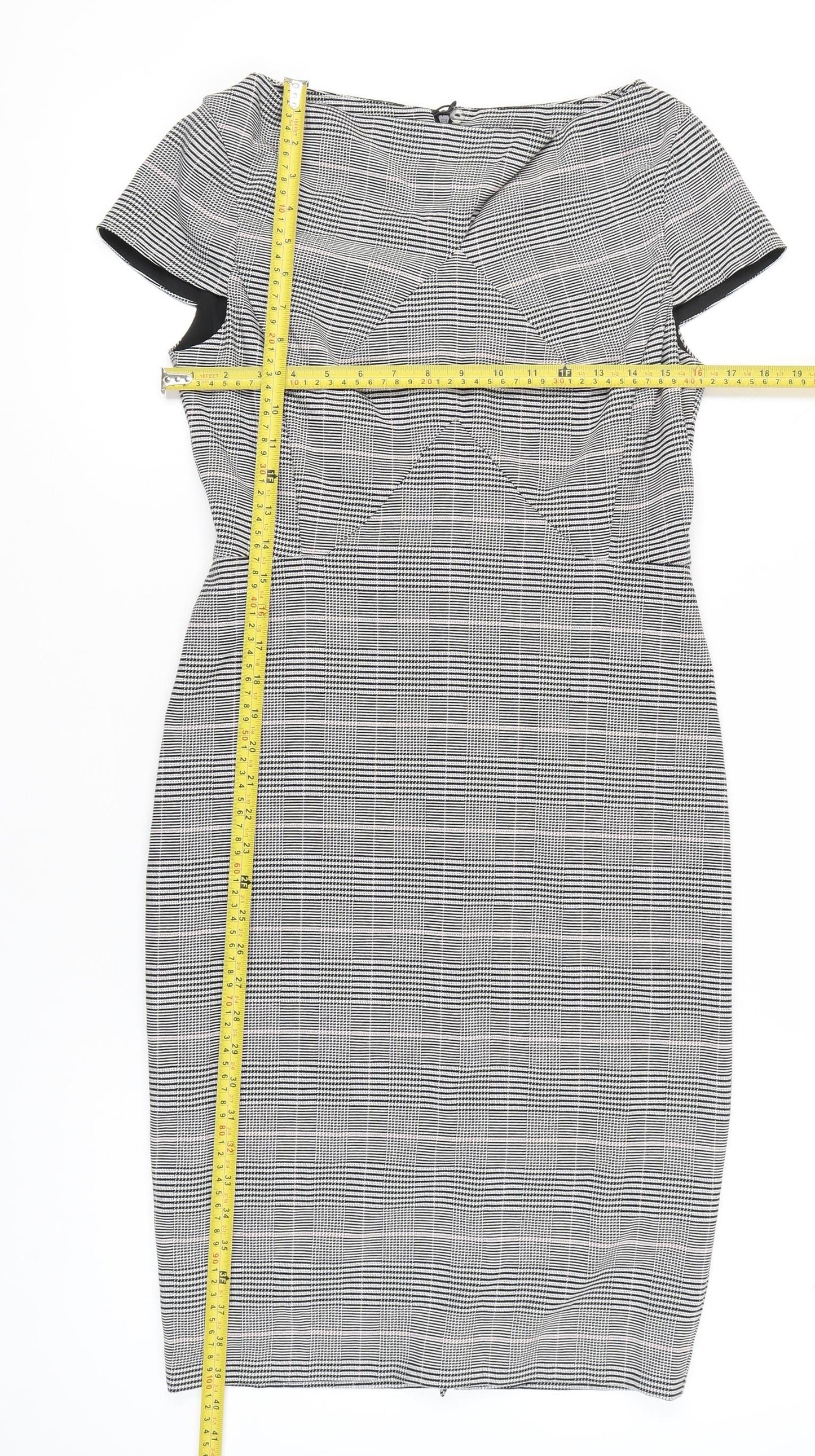 Marks and Spencer Women Grey Check Sheath Work Dress UK 10
