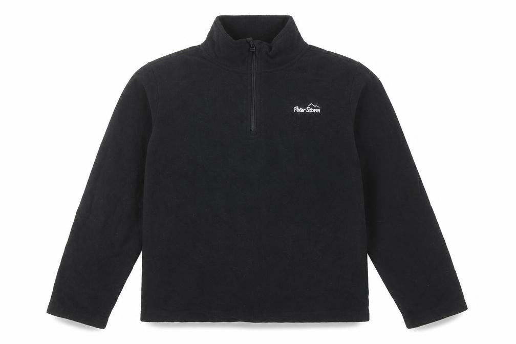 Front view of Peter Storm boys’ black fleece sweatshirt 11-12 years 1/4 zip outdoor top