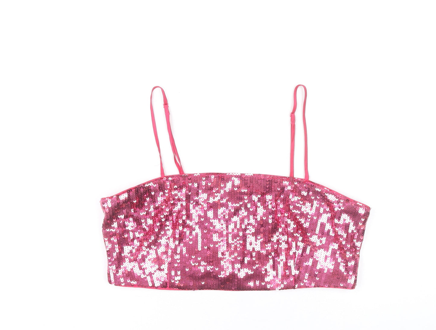 H&M Women’s Pink Sequin Camisole Crop Top Size 12 Slim Fit