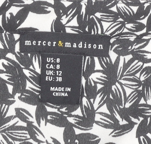 Mercer & Madison Womens Black Floral Ruffle Tunic Blouse Size 12