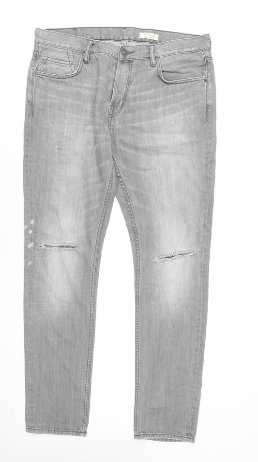 AllSaints Men’s Grey Slim Skinny Distressed Pistol Jeans W34