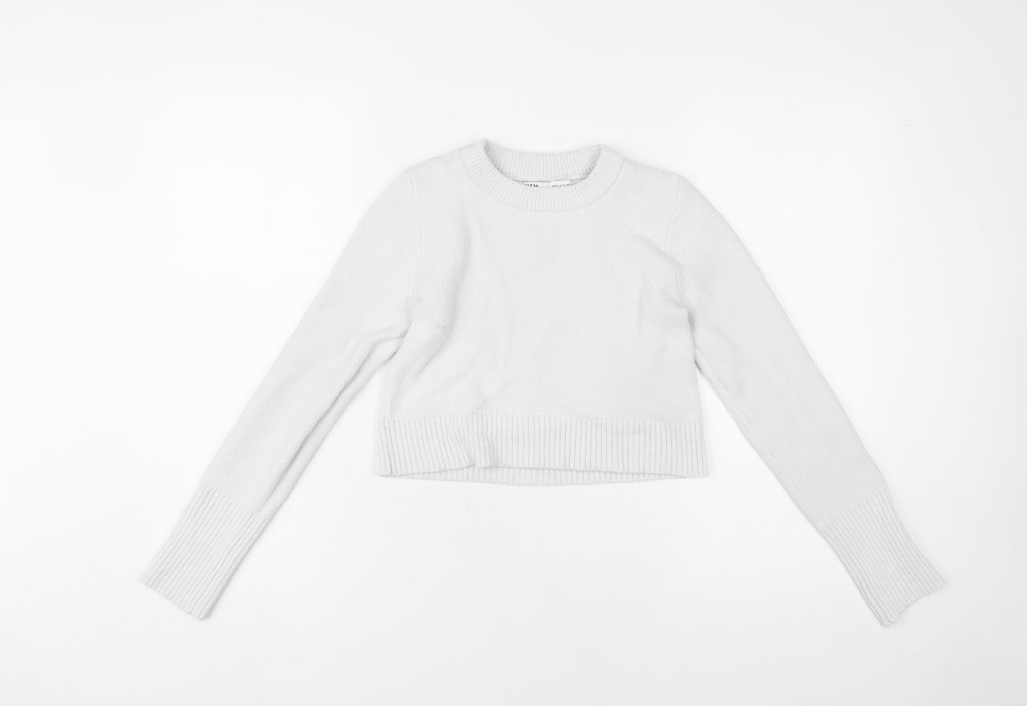 Zara Women White S Pullover Knit Jumper Crew Neck Long Sleeve