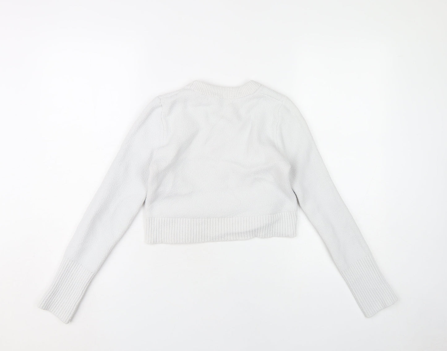 Zara Women White S Pullover Knit Jumper Crew Neck Long Sleeve
