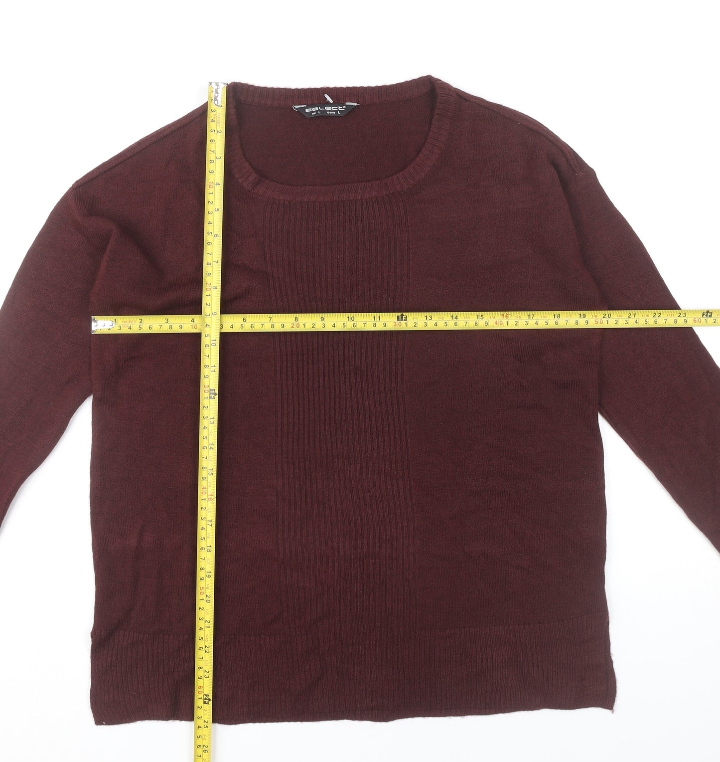 Select Womens Red Acrylic Pullover Jumper Size L Long Sleeve Casual