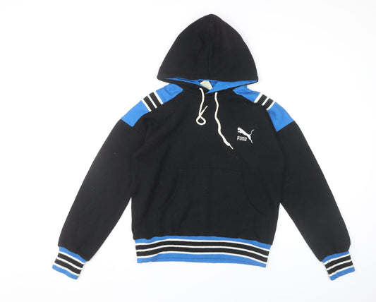 Puma Unisex Black Pullover Hoodie S Retro Striped Sportswear
