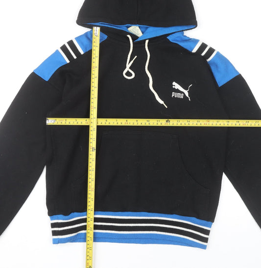 Puma Unisex Black Pullover Hoodie S Retro Striped Sportswear