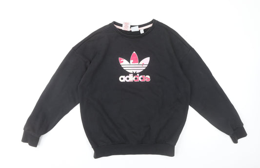 Adidas Girls Black Sweatshirt 13-14 Years Long Sleeve Crew Neck Pullover