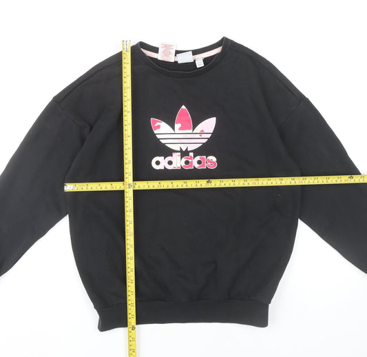 Adidas Girls Black Sweatshirt 13-14 Years Long Sleeve Crew Neck Pullover