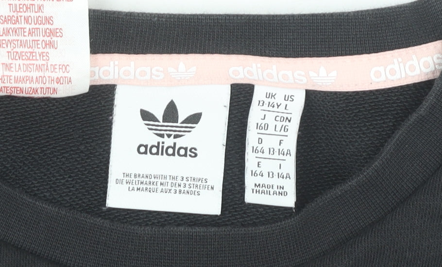 Adidas Girls Black Sweatshirt 13-14 Years Long Sleeve Crew Neck Pullover