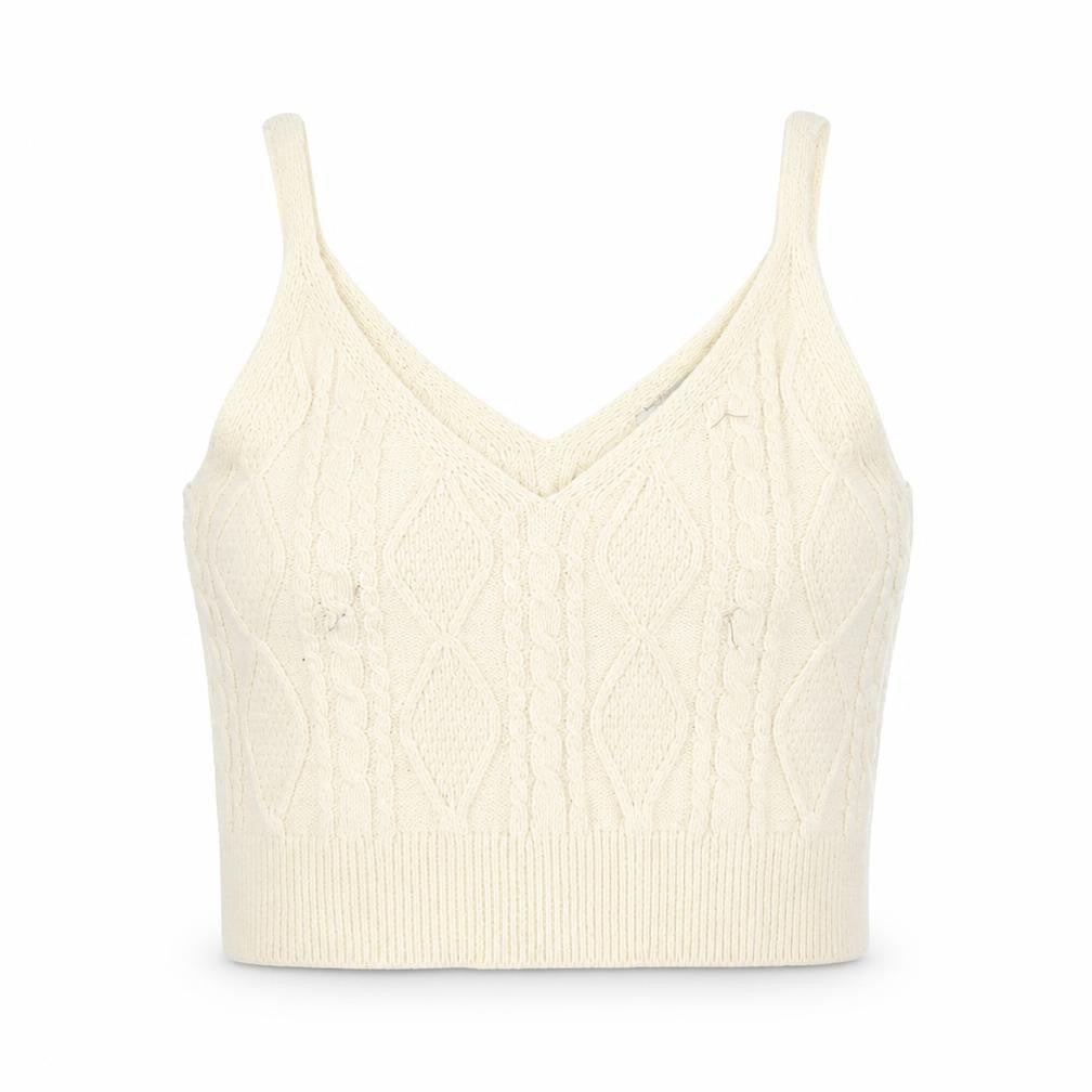 Stradivarius Women’s Ivory Knit Cropped Tank Top Size M