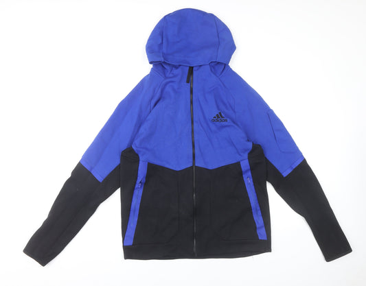 Adidas Men’s Blue Black Full Zip Hoodie Size M Cotton Blend