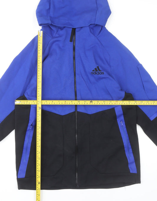 Adidas Men’s Blue Black Full Zip Hoodie Size M Cotton Blend