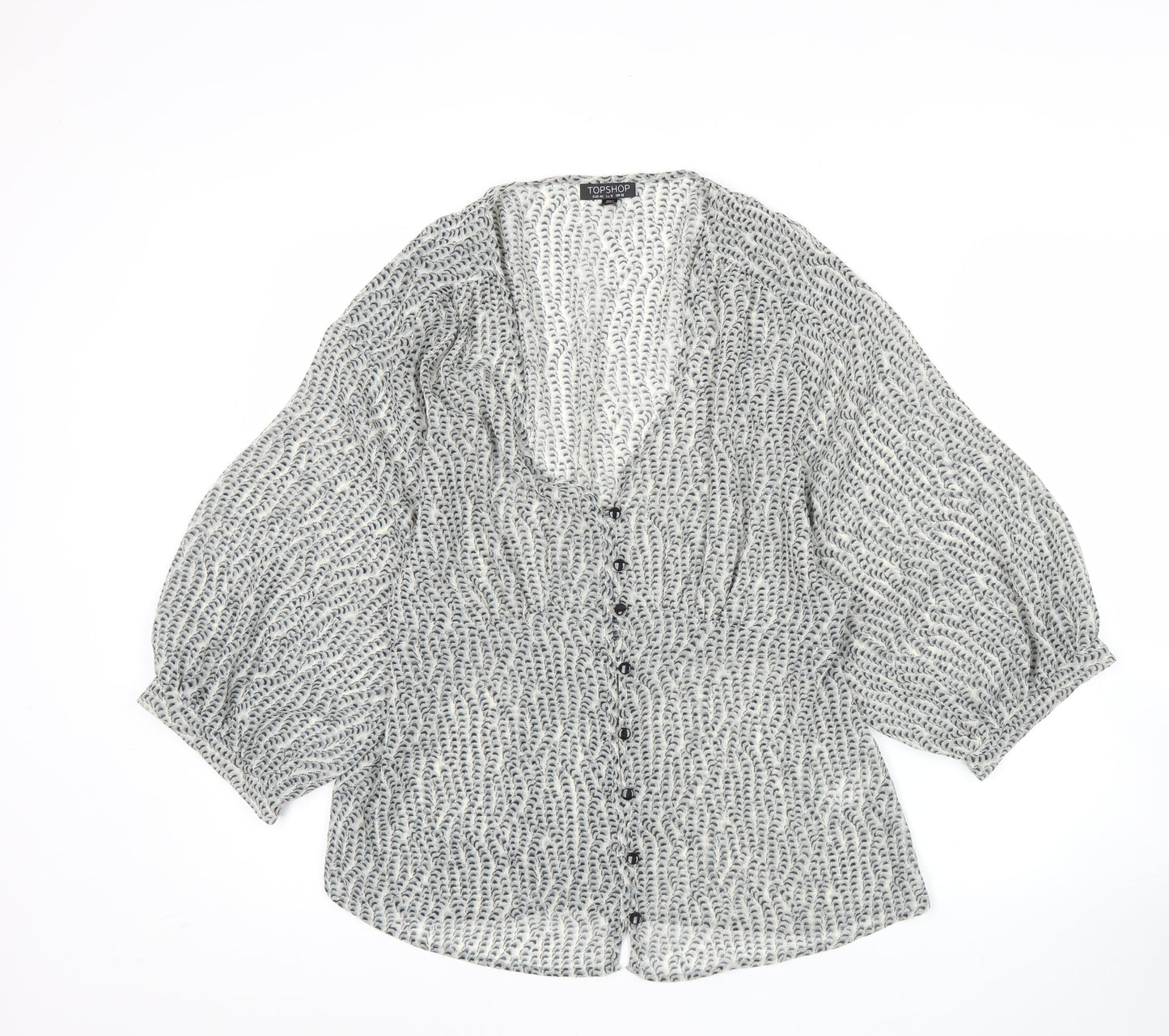 Topshop Women’s Grey Wrap Blouse UK 12 Polyester 3/4 Sleeve