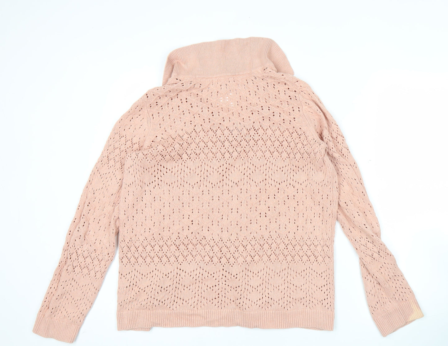 Fat Face Women's Pink Cotton Open-Knit V-Neck Jumper Size 14