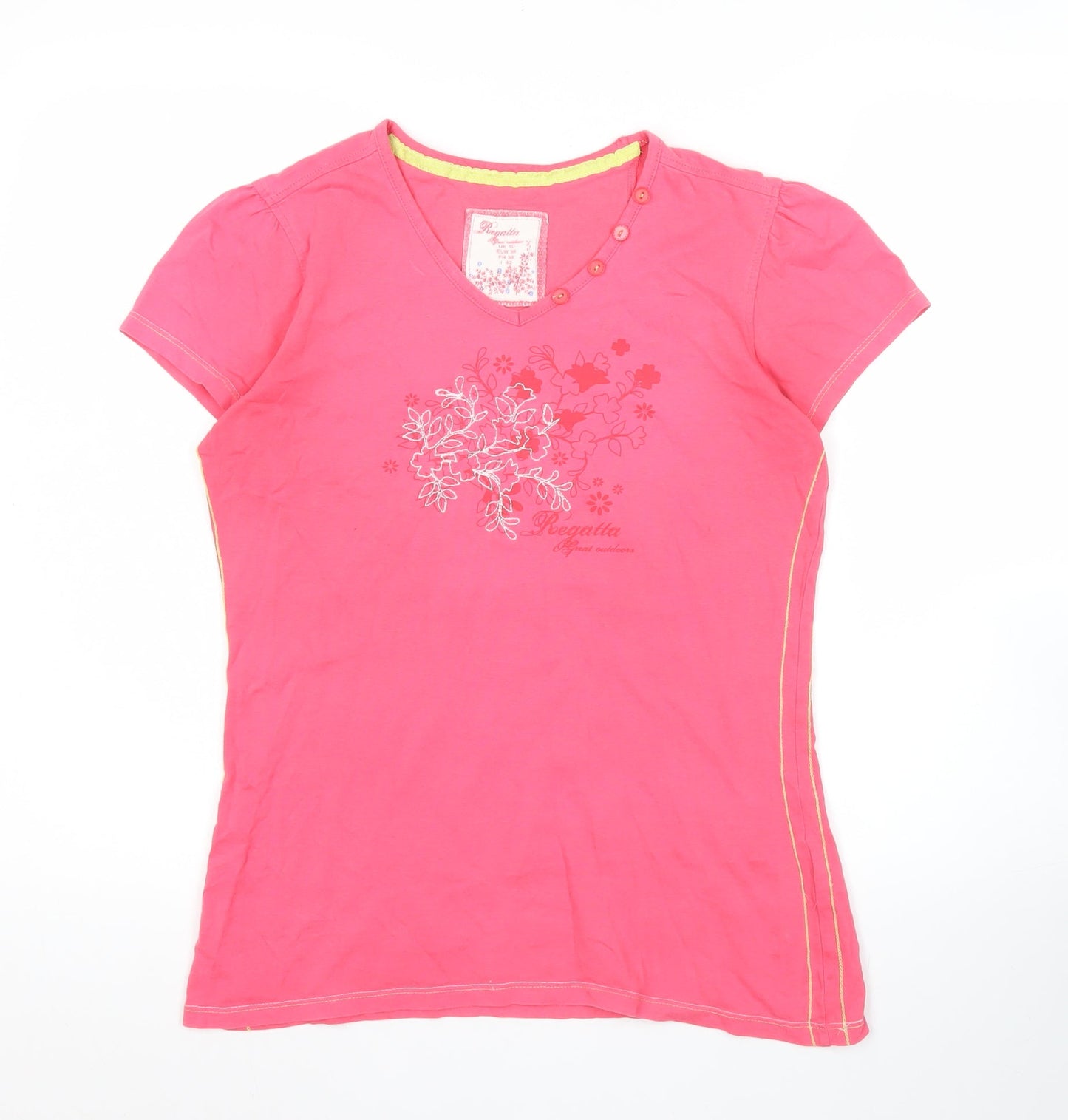 Regatta Womens Pink Floral Cotton V-Neck T-Shirt Size 10