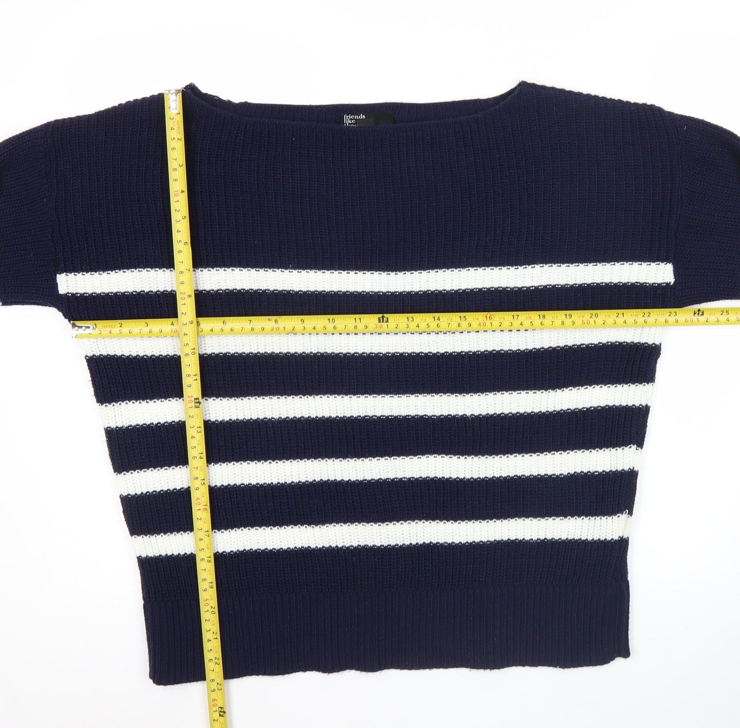 Friends Like These Womens Blue Striped Boat Neck Jumper Size 10