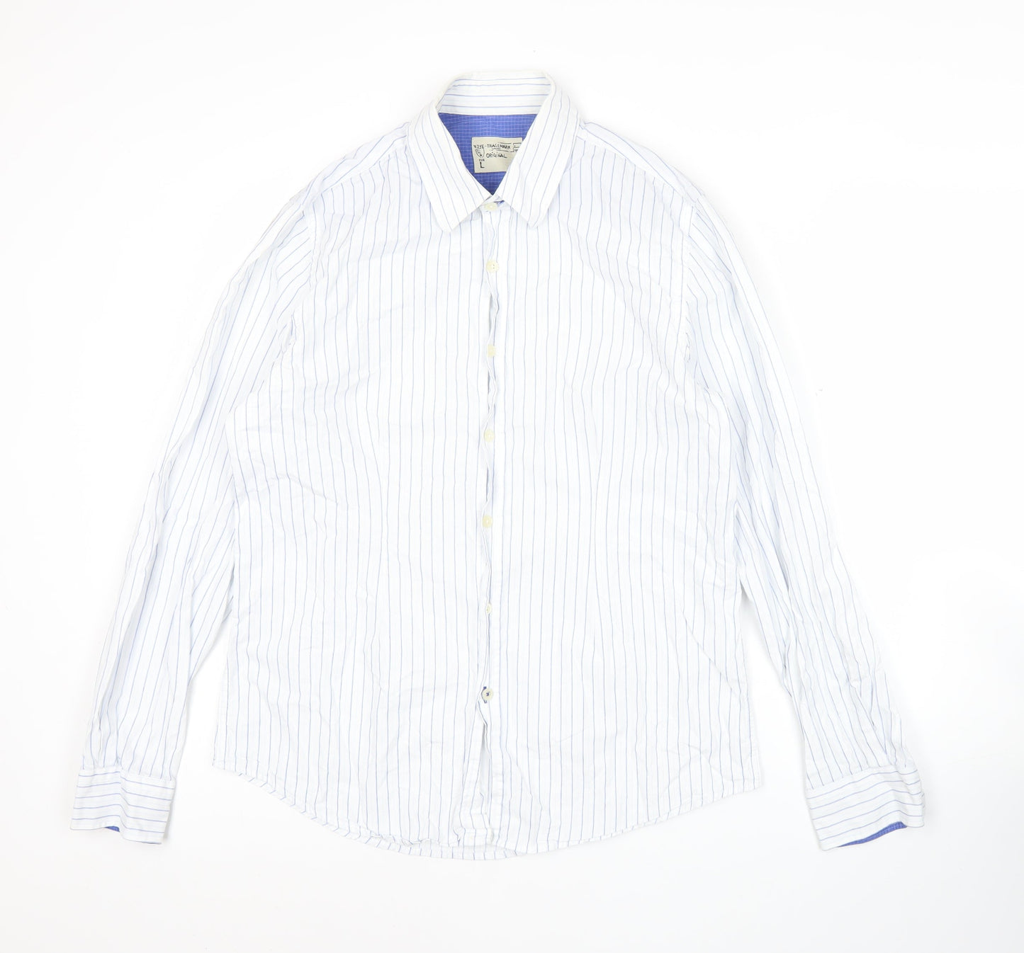 XDYE Men’s White Striped Button-Up Shirt L Long Sleeve Cotton