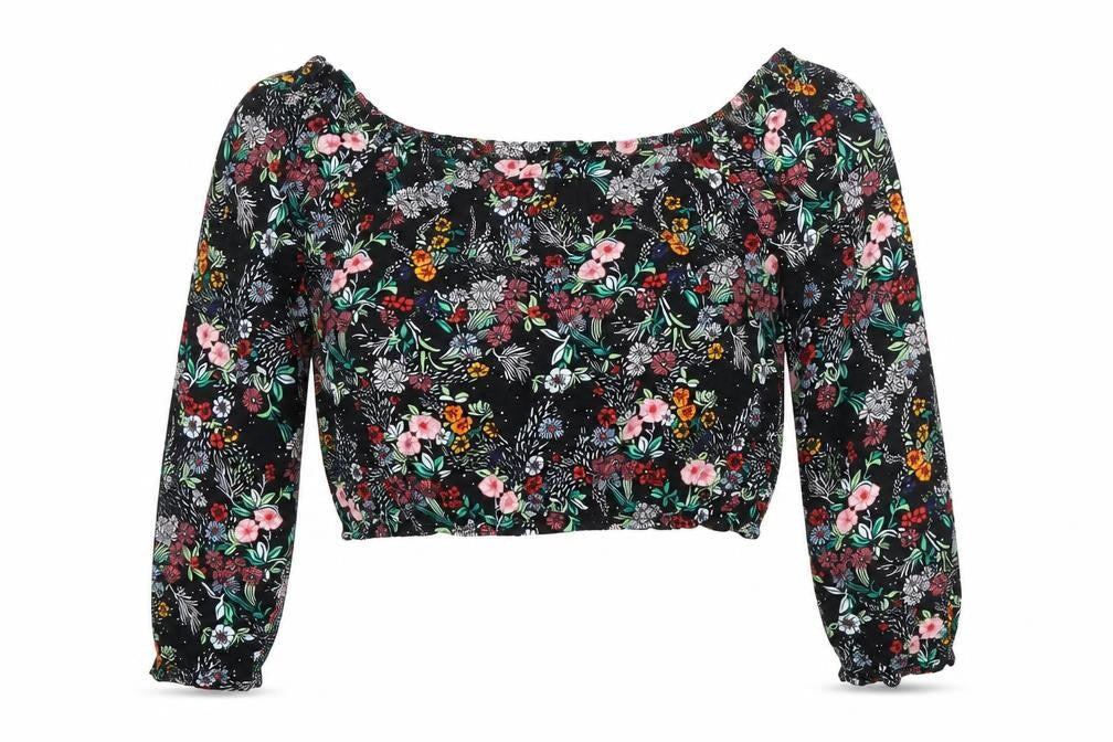 H&M Women’s Multicoloured Floral Off Shoulder Cropped Blouse Size 10