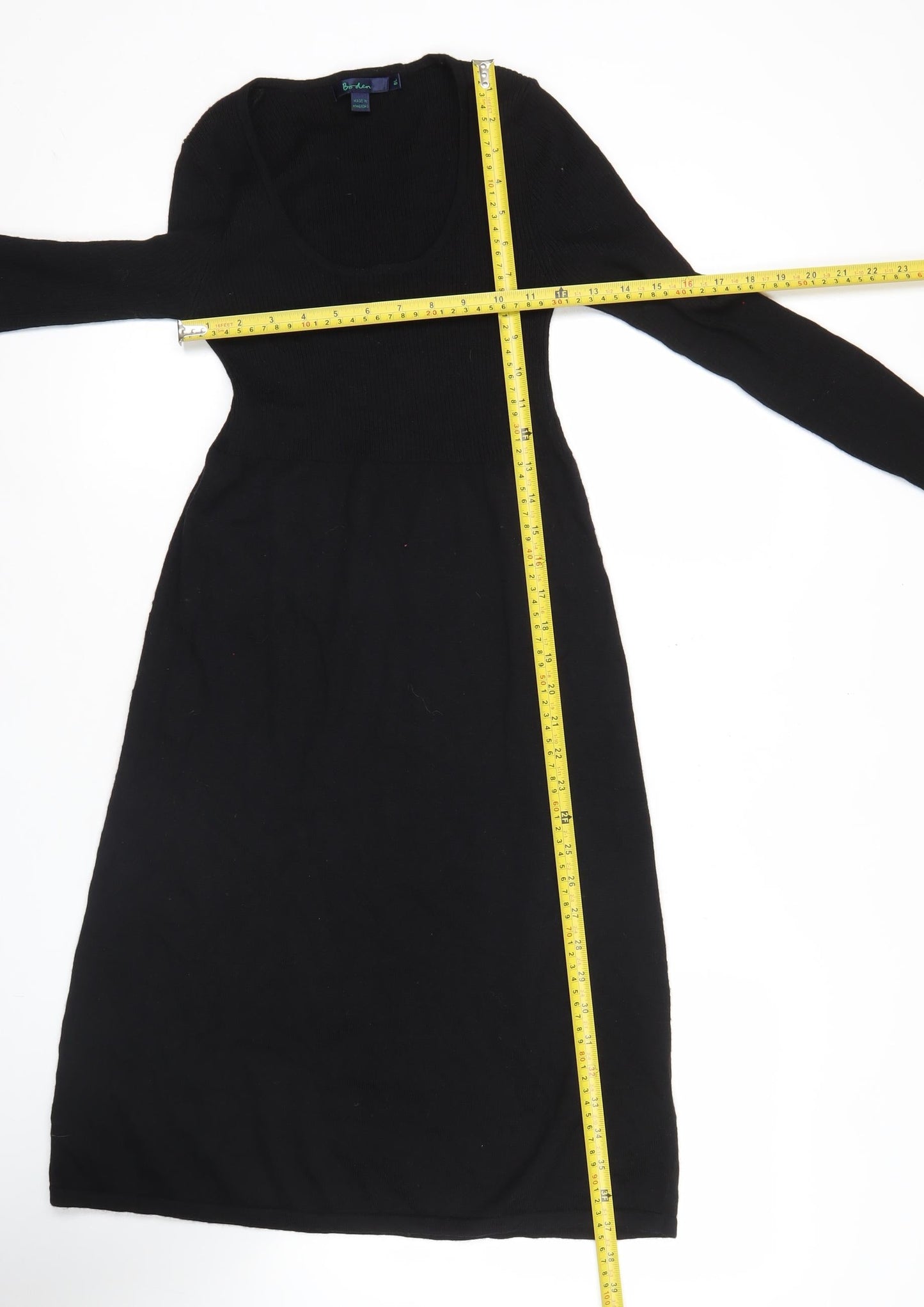 Boden Women Black Wool Knit Sweater Dress Size 12 Long Sleeve Scoop Neck