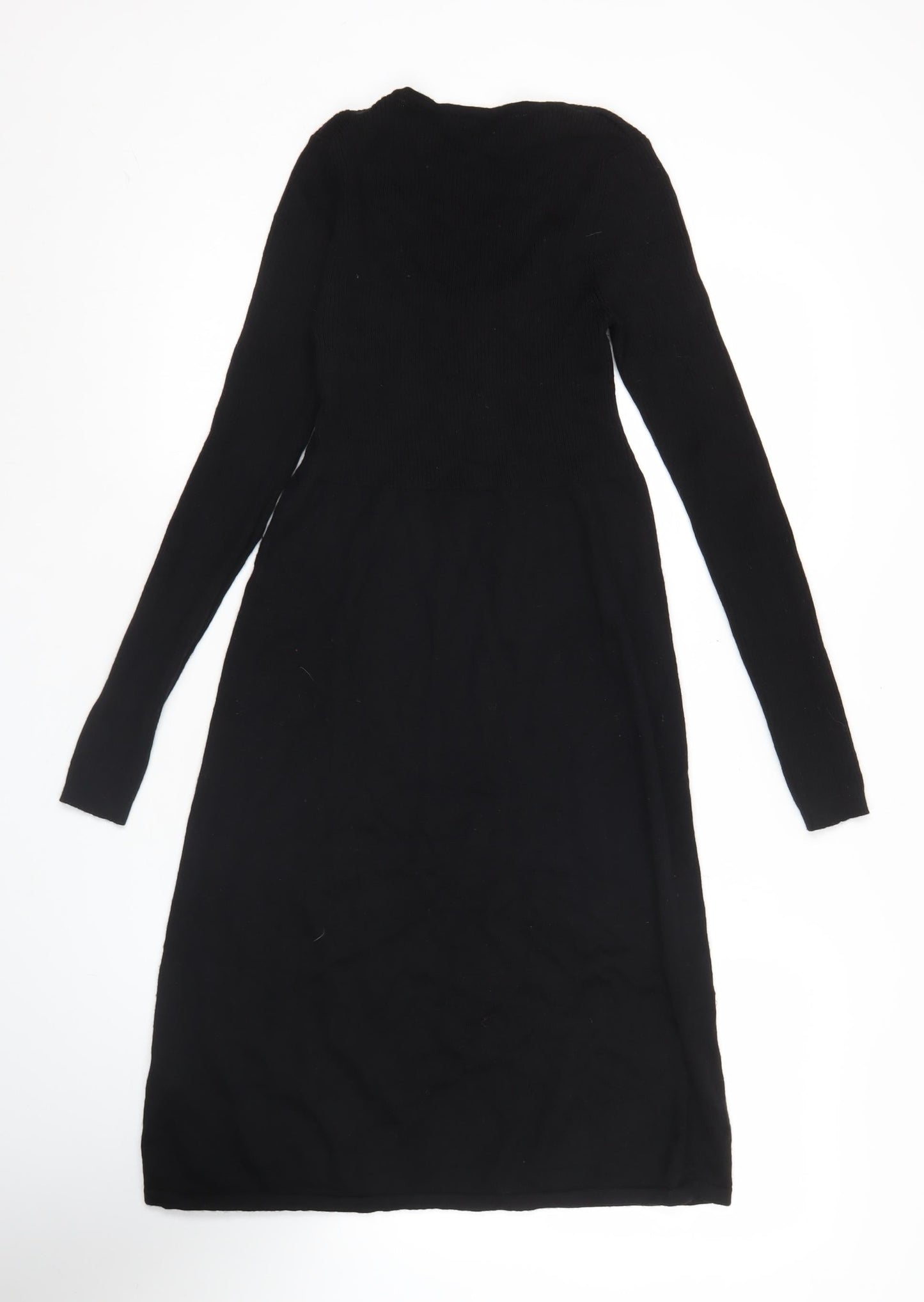 Boden Women Black Wool Knit Sweater Dress Size 12 Long Sleeve Scoop Neck