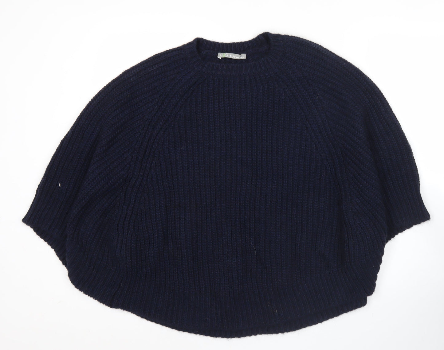 Marks and Spencer Women Blue Chunky Knit Cape Jumper Small