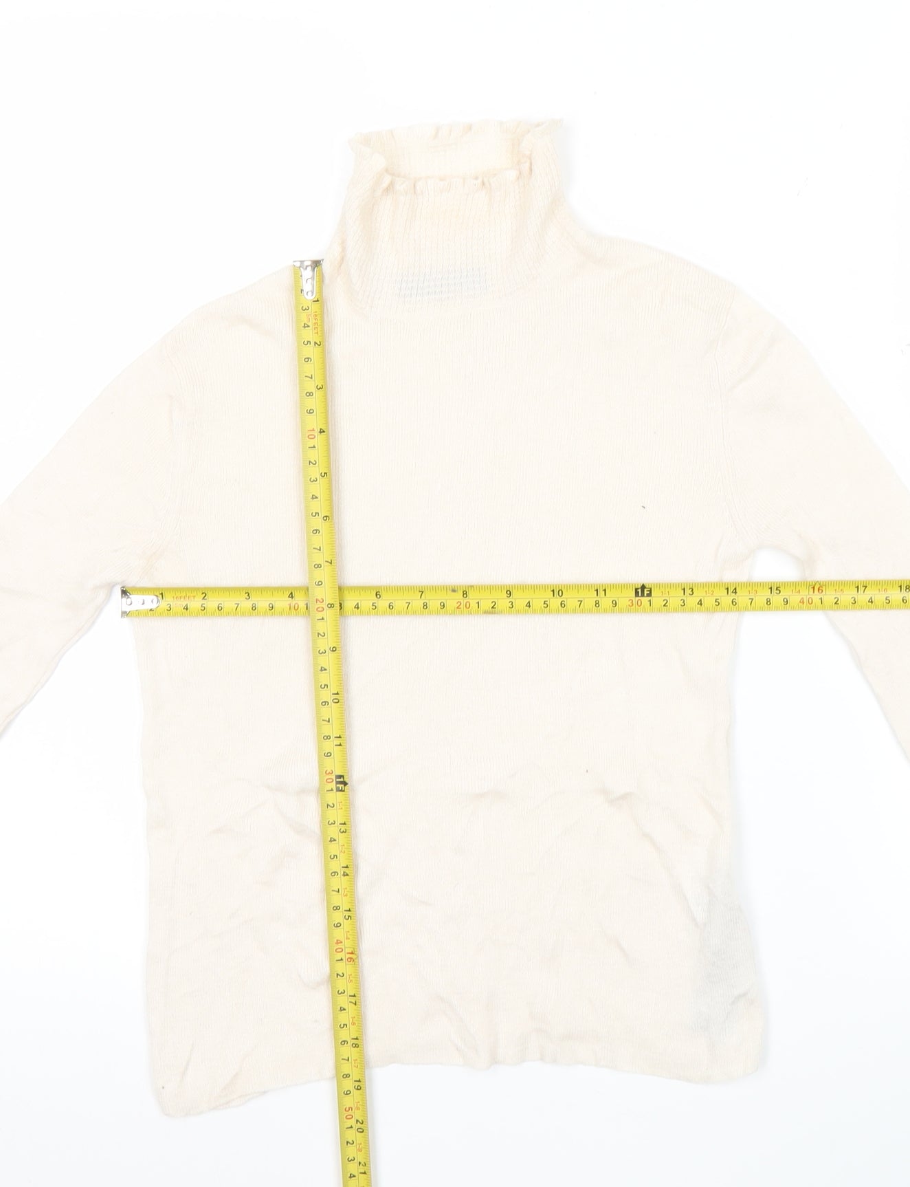 Zara Women Ivory Knit Roll Neck Long Sleeve Blouse Size S