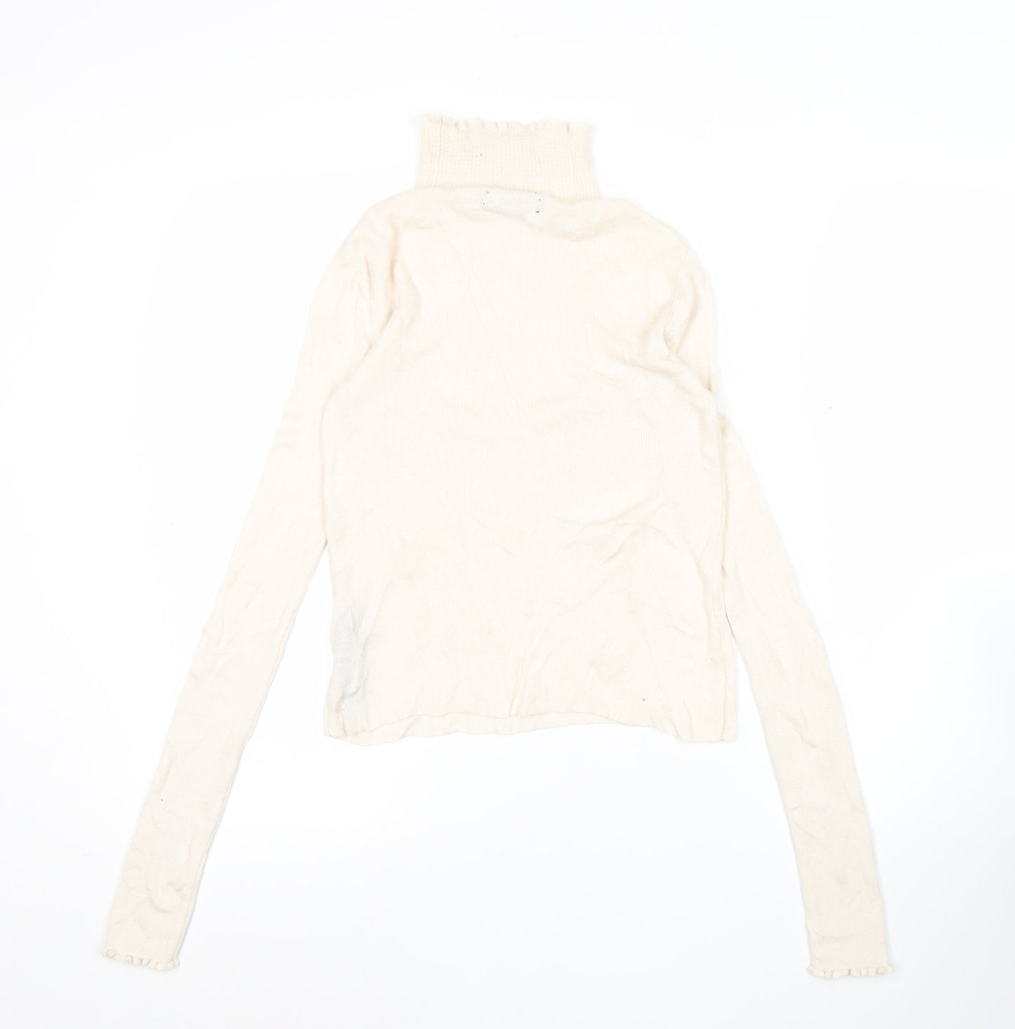 Zara Women Ivory Knit Roll Neck Long Sleeve Blouse Size S