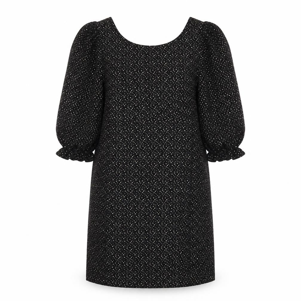 Monki Women Black Polka Dot Shift Dress Size 12 3/4 Sleeve Scoop Neck