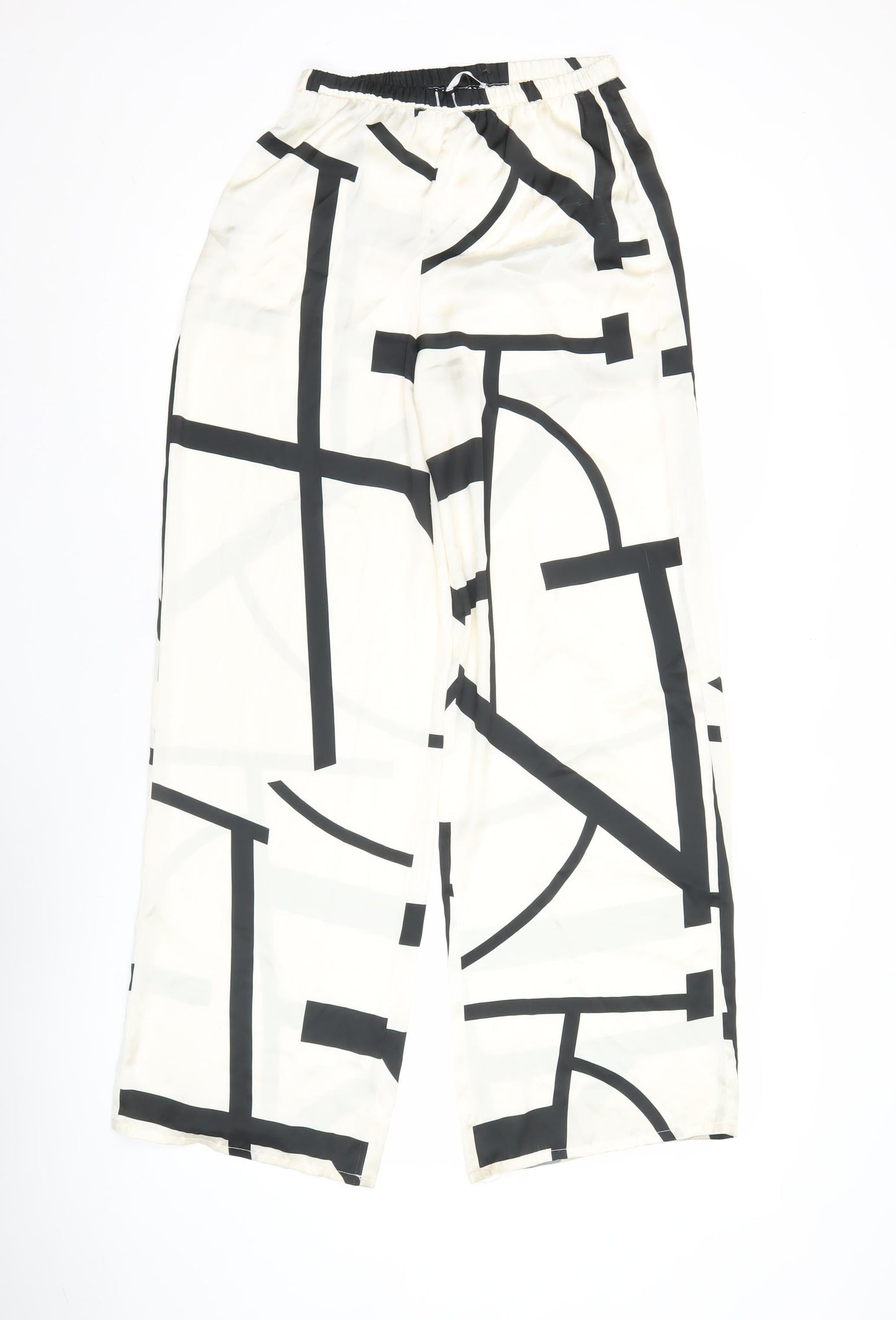 Zara Women’s XS Black White Wide-Leg Geometric Polyester Trousers