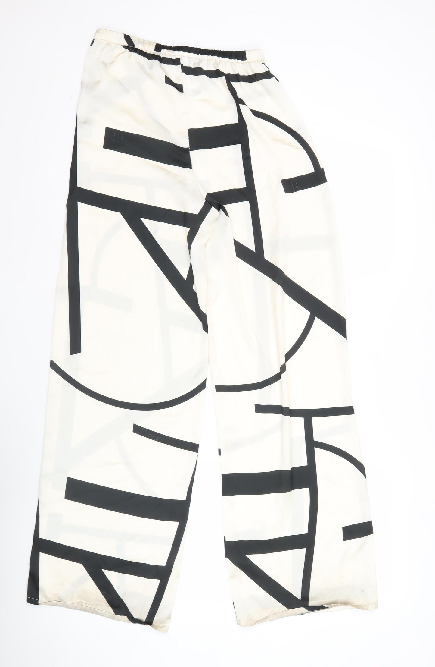 Zara Women’s XS Black White Wide-Leg Geometric Polyester Trousers