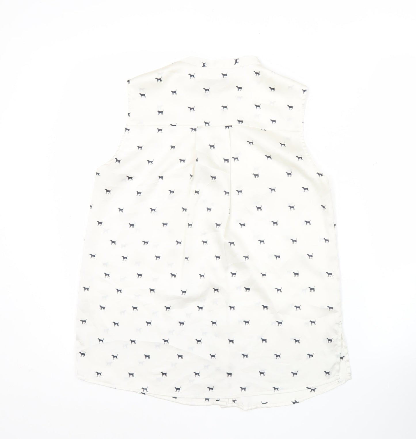 Mango Women’s White Sleeveless Animal Print Button Blouse XS