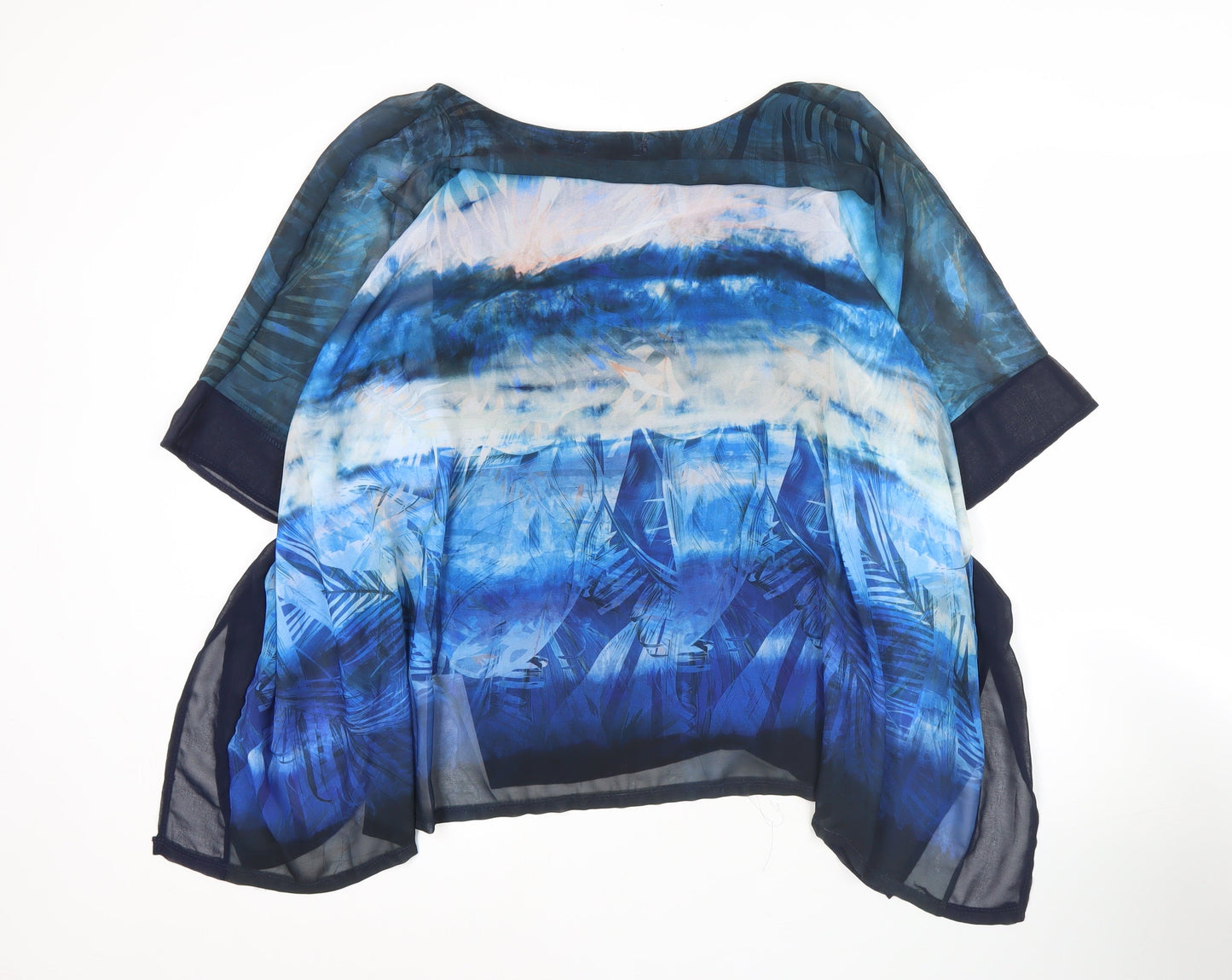 Punt Roma Women’s Blue Chiffon Tunic Blouse M V-Neck Summer Top