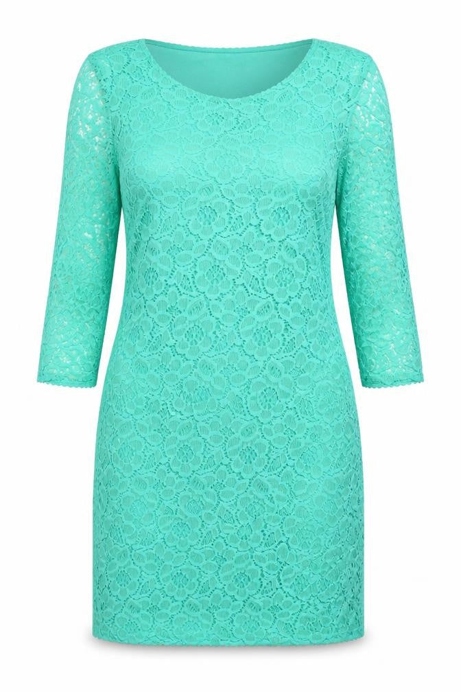 Marks and Spencer Womens Green Lace Sheath Dress UK 12 Short 3/4 Sleeve