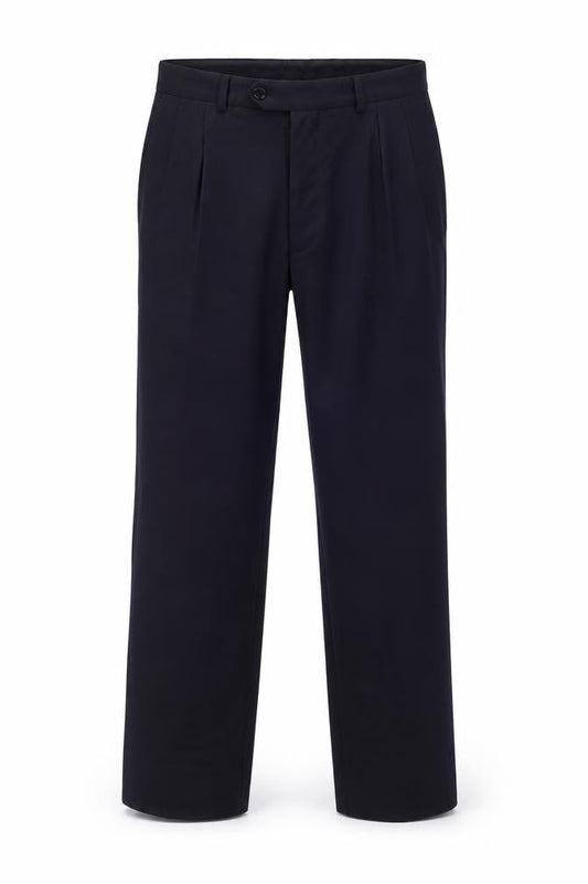 Front view of Jaeger Men’s Black Wool Pleated Dress Trousers, size 50R