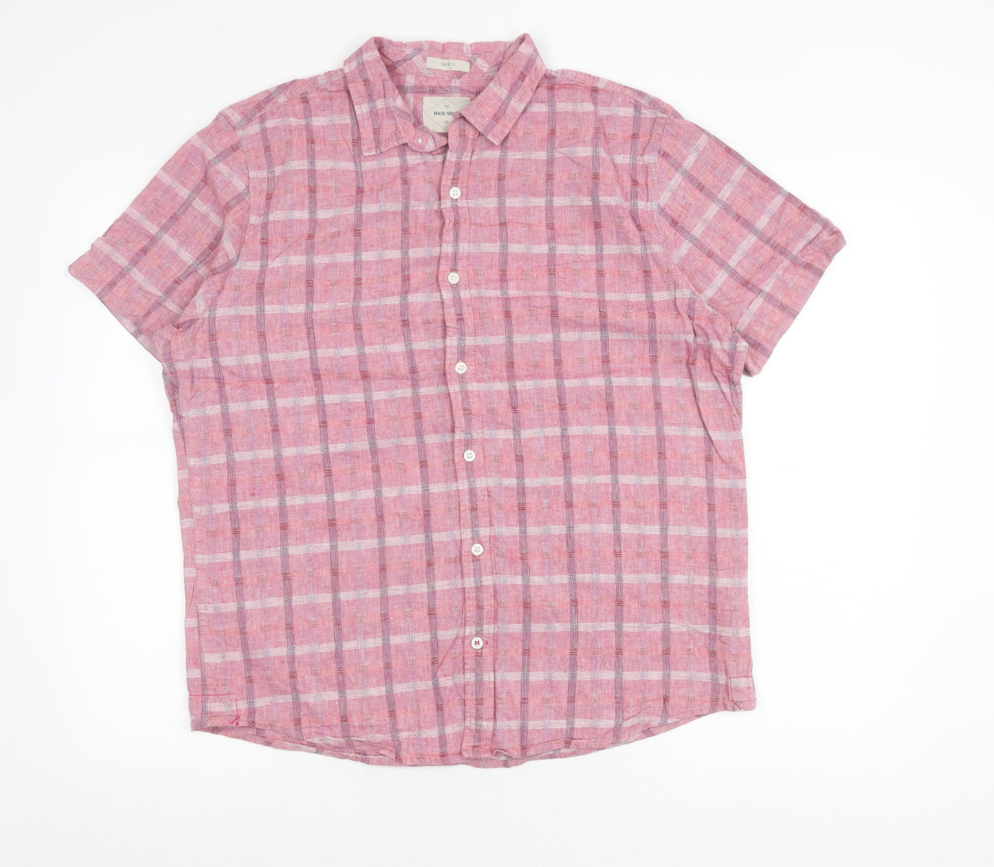 White Stuff Mens Pink Check Linen Cotton Classic Fit Shirt L