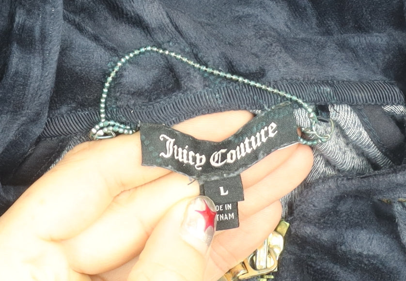 Juicy Couture Womens Blue Velour Full Zip Hoodie Jacket L