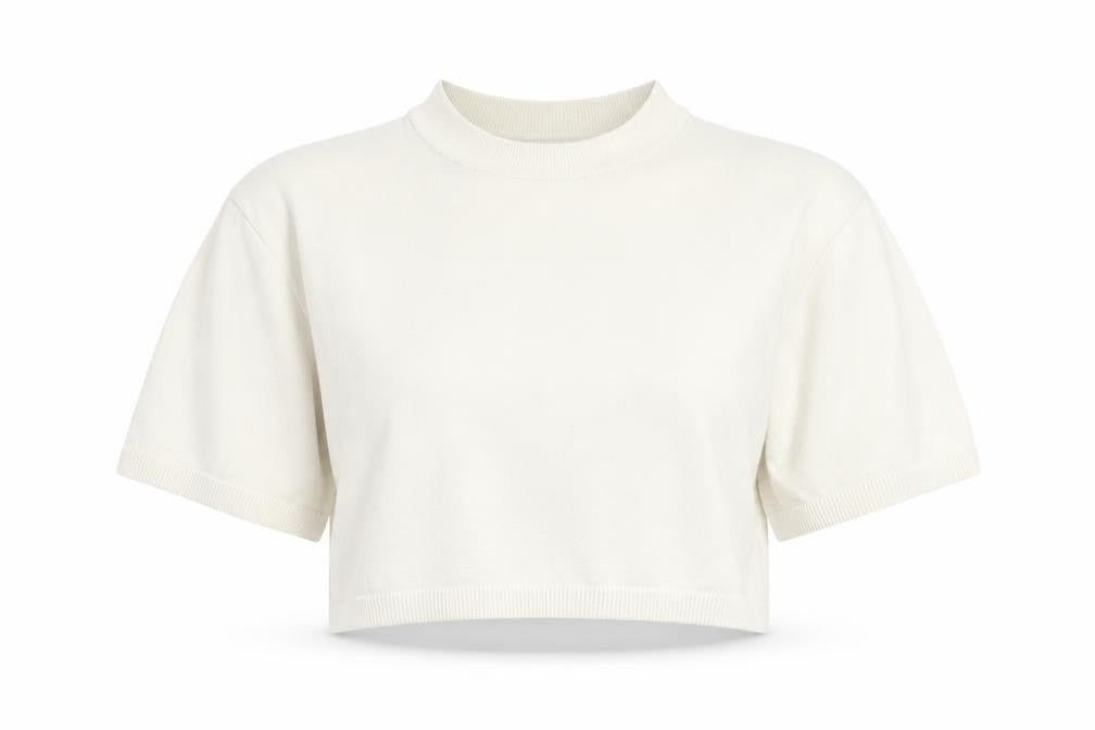 Zara Women Ivory Cropped Cotton T-Shirt Size S Short Sleeve