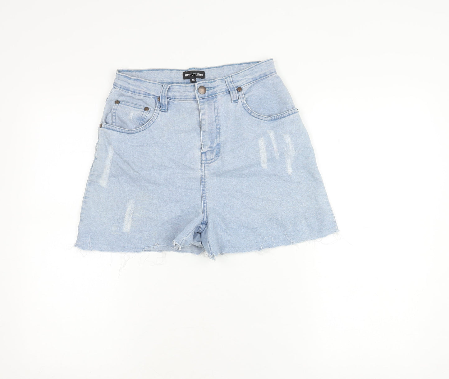 PrettyLittleThing Womens Blue Cut-Off Denim Shorts Size 10