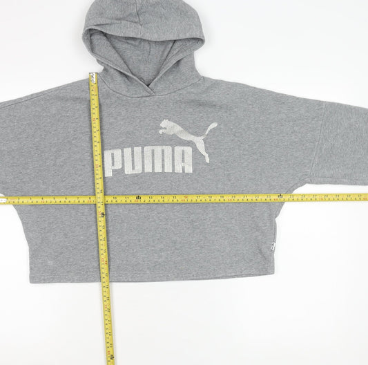 Puma Girls Grey Pullover Hoodie 13-14 Years Graphic Logo Sportswear