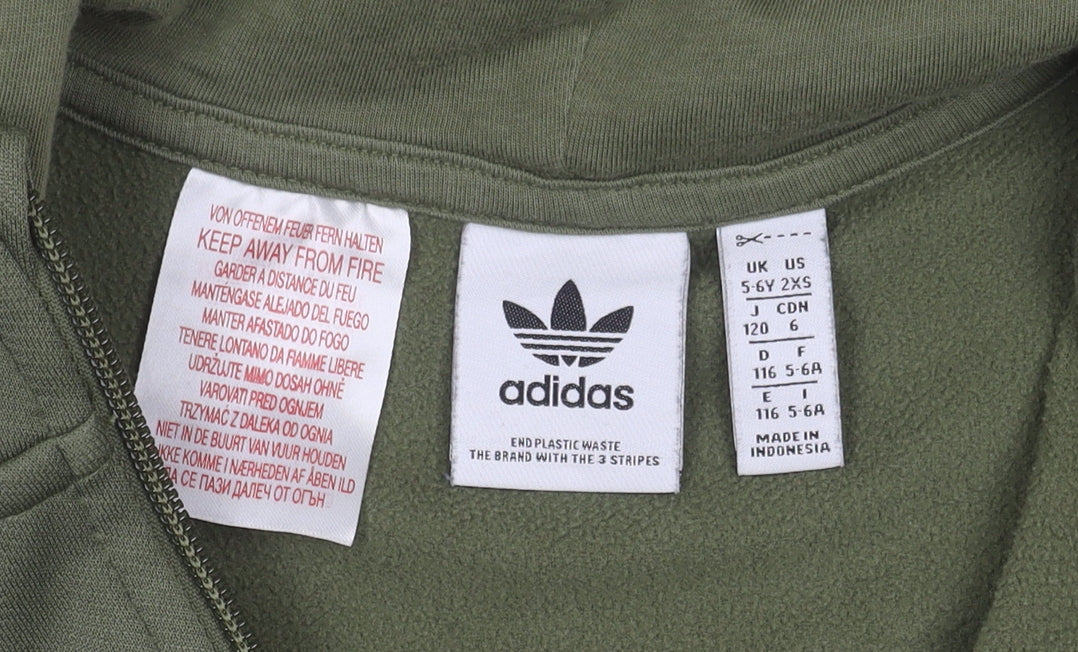 Adidas Boys Green Camouflage Full Zip Hoodie 5-6Y Logo Sportswear
