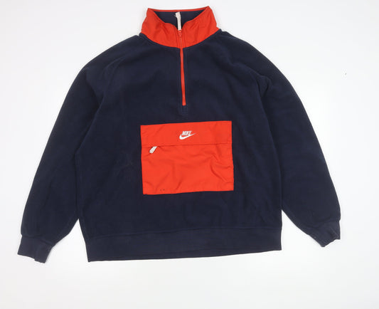 Nike Mens XL Blue Fleece 1/2 Zip Sweatshirt with Logo Pocket