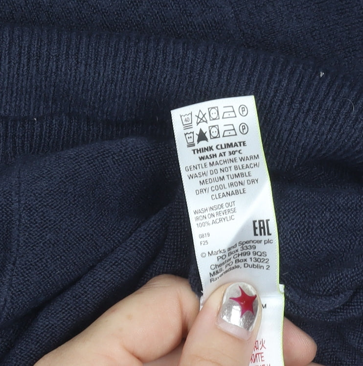 Marks and Spencer Womens Blue L Pullover Mock Neck Jumper Acrylic