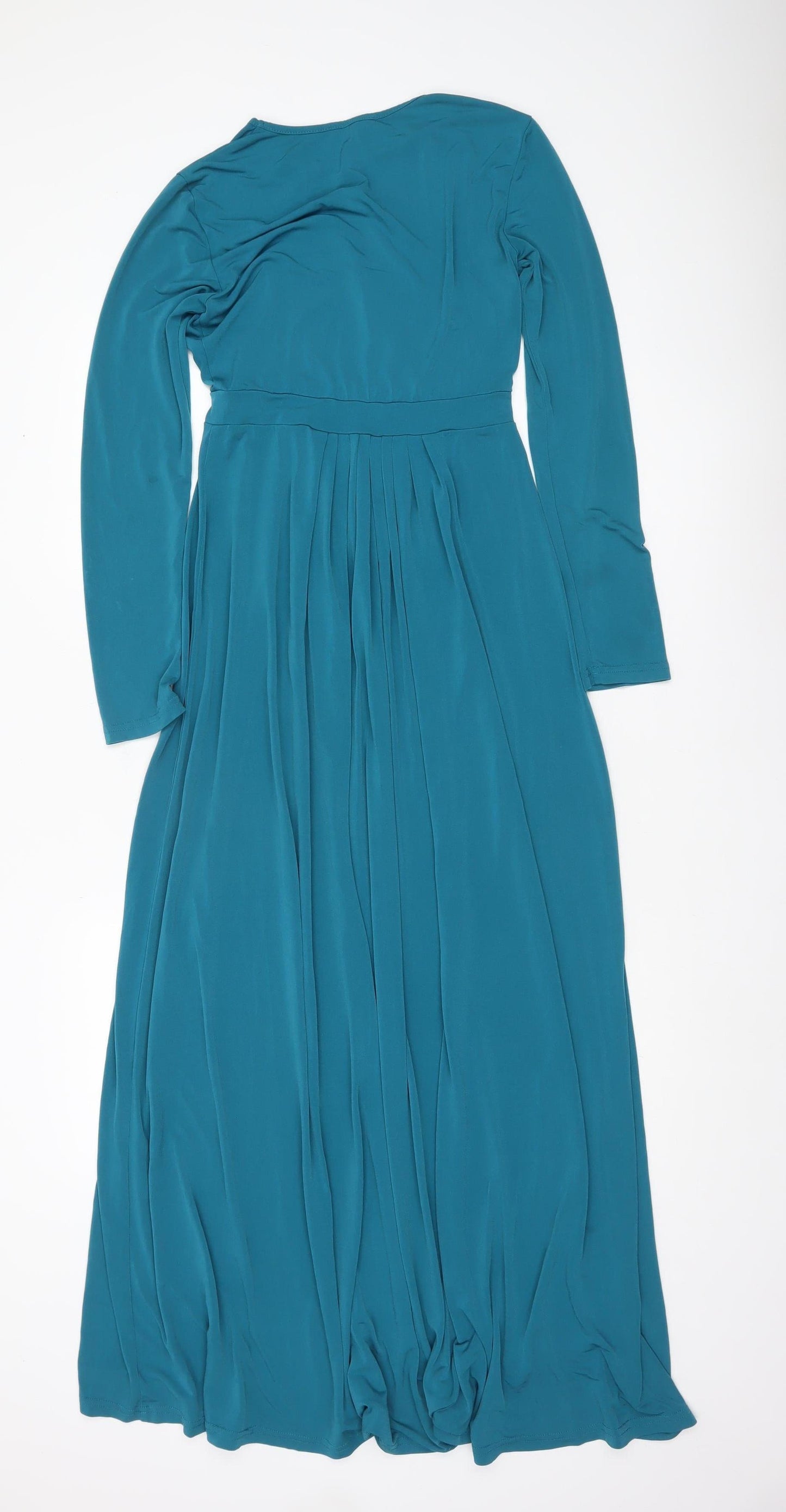 Poplook Women Blue Long Sleeve Maxi Dress Size S Pleated